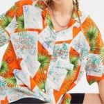 Urban Outfitters Wish You Were Here Hawaiian Print Button Up Oversized Tee Photo 0
