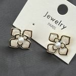 925 Enamel Camellia Earrings Paris style Womens Jewelry White Black Photo 0