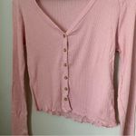 Poof! Poof Top Long Sleeve Pink Ribbed Button Front Casual Comfy Photo 3