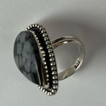 SNOWFLAKE Obsidian Genuine Stone 925 Sterling Silver Ring Black Size 6 Photo 4