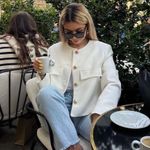 ZARA blazer jacket textured double breasted white golden buttons office casual Photo 6