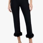 Anne Klein NEW Faux Fur Hem Cropped Pull On Pants Size Small Black Stretchy Knit Photo 0