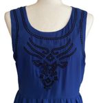 Alya Mini Dress Royal Blue Black Embroidery Sleeveless Fit & Flare Dress Medium Photo 2
