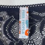 Free People Black Shimmer Sheer Floral Lace Henley Neck Flare Blouse Top Size L Photo 4