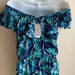 Tommy Bahama Breezy Palm Jumpsuit Navy S Cropped Off Shoulder NWT Photo 5