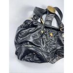 Bill Blass  Black Distress Leather Large Bag‎ Ruffle Studded Photo 2