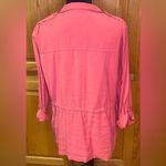 ZARA Front Zip Gold Snap Cinched Waist Military Utility Jacket Coral Pink Large Photo 9