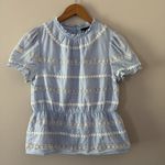 J.Crew  Daisy-chain peplum top puff sleeves blue and white size Photo 10