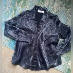 Fashion Bug Vintage shiny blue leopard print button down gathered blouse, 18/20 Photo 1