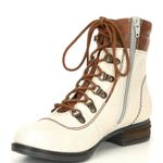 Josef Seibel Womens Leather White Lace Up Zip Stitched Combat Boots sz 37 Photo 2