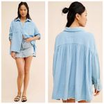 Free People  Cardiff Oversized Top Size XL Blue Waffle Knit Boho Long Sleeve Photo 1