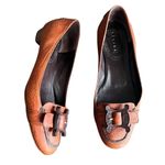 CELINE Women’s Vintage Wooden Triomphe Cognac Brown Orange Leather Ballet Flat Photo 2