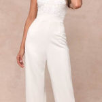 Lulus Memorable Occasion Classic White Beaded Sequin Wide-Leg Jumpsuit Size XS Photo 0
