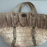 IKKS | women’s fringe, straw tote bag. Tan Photo 0