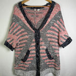 Anthropologie Moth Knit Short Sleeve Cardigan XS Boho Textured Button Front Black Photo 0