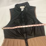 Soulmates  black faux leather and coco brown sheer button up sleeveless blouse Photo 3