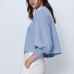 ZARA Oversized Embroidered Denim Shirt Blouse Size Medium A13 Photo 1