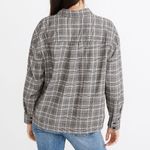 Madewell  Plaid Westlake Shirt Gray Plaid Flannel Size Medium Grunge Casual Boxy Photo 3