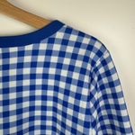 Talbots  Blue Gingham Crewneck Sweatshirt Size LP Preppy Fleece Lined Comfy Cozy Photo 2