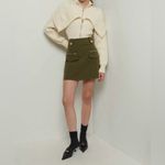 Derek Lam 10 Crosby Trix Gold Buttons High-Waisted Utility Skirt Army Green Sz 4 Photo 2