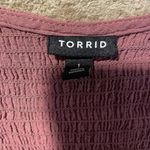 Torrid  Shirt Womens 1X Mauve Babydoll Crinkle Gauze Smocked Vneck Blouse Top Photo 2