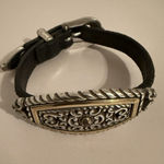 Brighton Vintage Leather Bracelet Silver Gold Tone with Tin Heart Container Photo 1