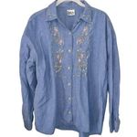 Erika Blue Vintage Button Down Top Floral Stitched Design Women’s Size Large Fit Photo 0