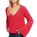 Free People Tropical Pink V Neck Sand Dune Bell Sleeve Pullover Sweater size XS Photo 0