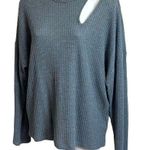 EXPRESS NEW  Waffle Knit Scoop Neck Long Sleeve Pullover Top Gray high low M Photo 1