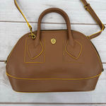 Anne Klein  Small Billie Faux Leather Dome Top-Handle Bag Satchel Brown Yellow Photo 2