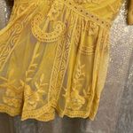 Honey Punch Mustard Yellow Boho Embroidered Crochet Lace Romper, Small Photo 2
