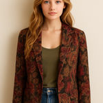 SAMANTHA DAVID Vintage Floral Blazer Retro Pockets Dark Florals Jacket size L Brown Size L Photo 0