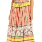 Gibson Latimer Gibson & Latimer Border Print Midi Dress Size Medium Tie Front Ruffle Orange New Photo 0