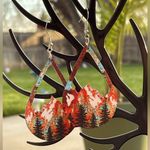 Painted mountain wooden earrings large trees nature lover retro tear drop Green Photo 0