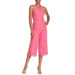 Trina Turk  Eyelet Scallop Hem Cropped Jumpsuit in Cosmo Pink Size 12 Photo 3