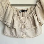 ZARA  Women Linen Blend Beige Cropped Ruffle Cottagecore Boho Peasant Top Size‎ S Photo 3