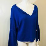 Free People XS Women's Shirt V-neck Blue 3/4s Photo 5