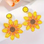 Stylish Trendy Sunflower‎ Design Boho Style Drop Earrings Made Of Tiny Beads Yellow Photo 7