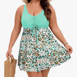Arolina Swimsuit Dress Two Piece Cute Green Leopard Print With Shorts 22W NWT Photo 0