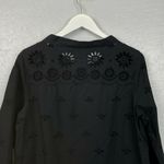 J.Crew Size 6 Black Funnelneck Eyelet Shirt Daisy Bees Long Sleeve Button Hi Low Photo 1