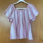 Banana Republic  Stripe Textured Peasant‎ Top, Linen/Cotton, White/Pink Medium Photo 1
