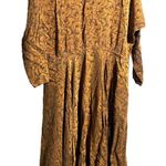 VTG 100% Silk Brown Gold Paisley Long Sleeve Maxi Dress Sz 10 Retro 80s Prairie Brown Photo 0