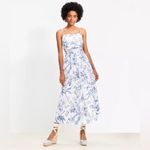 Loft  Bird Toile Strappy Midi Pocket Dress NEW Size 8P Blue White Floral Cotton Photo 2