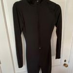 K Mock Neck Front Zip Thigh Length Black Bodysuit Photo 3