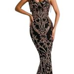Miss Ord Formal Evening Gown Womens XL Black Gold Strapless Sequin Mermaid Dress Photo 0
