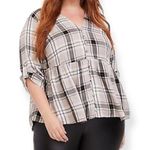 Torrid Plaid Metallic Babydoll Twill Button Front Top Photo 0