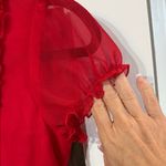 Free People  *Rare* Red Ruffled V-Neck 100% Silk Mini Dress Size 4 Photo 2