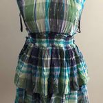 Aerie  Blue Green Metallic Plaid Halter Ruffle Mini Dress Small Trendy‎ & Chic Photo 0
