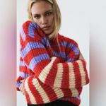 ZARA  Chunky Knit Crew Neck Oversized Striped‎ Sweater Balloon Sleeves Size Small Photo 1