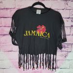 VINTAGE SINGLE STITCH SUN CLUB JAMAICA SHREDDED BEADED CROP COTTON BLACK TEE L Size L Photo 9